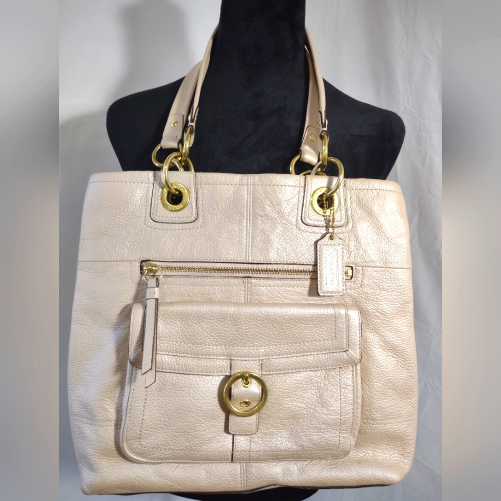 COACH Penelope Buckle Beige Leather Tote Bag
